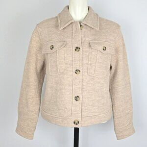 NWT Hunter Women's Merino Wool Shirt Jacket Shacket Beige Oatmeal Button M